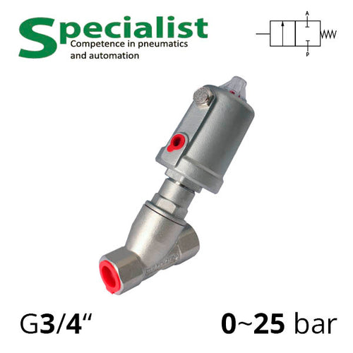 Клапан відсічний  із пневмоприводом кутовий різьба G3/4″, ДУ 20 - SV-HS-AS-22NC-20-111 (Пневмопривід нержавіючий)