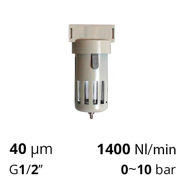 Фільтр стисненого повітря 1/2″, 40 мкм, 10 бар, 1400 л/хв (SA-FM40-15)