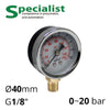 Фото Манометр пневматичний 40 мм, 1/8”, 0-20 бар (SA-GS40-20-R)