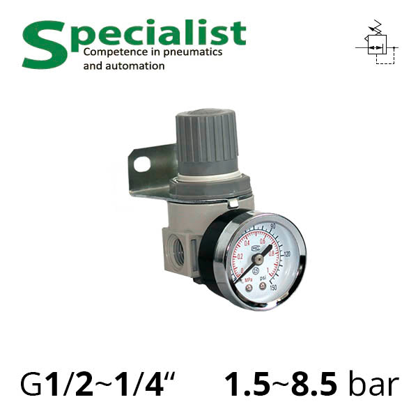 Регулятор тиску повітря з манометром 1/4"~1/2", 10 бар, до 1400 л/хв (серія SA-RM)