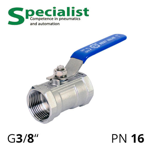 Кульовий кран муфтовий 3/8″ сталевий нержавіючий ДУ10 з рукояткою SCBV-Q601-16FA-10