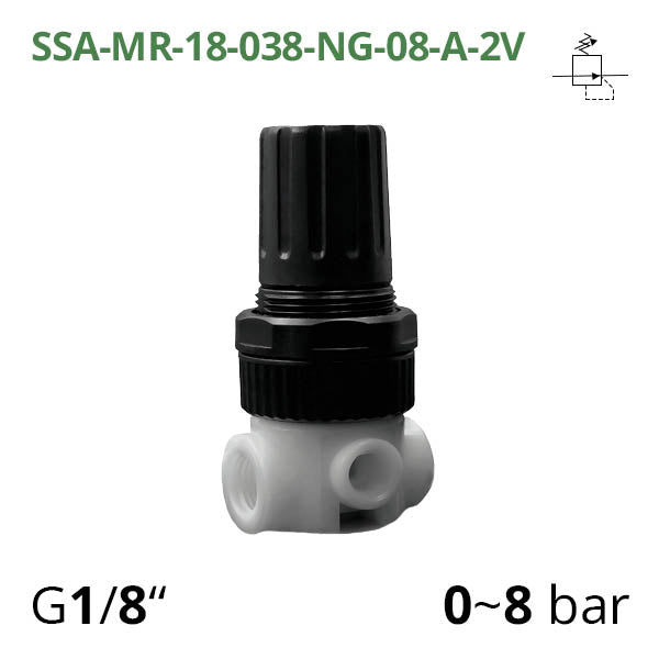 SSA-MR-1/8-038-NG-08-A-2V - Мінірегулятор тиску зі стійкістю до хімічного впливу G1/8", 0~8 бар, 900 л/хв AIRCOMP