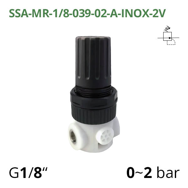 SSA-MR-1/8-038-NG-02-A-INOX-2V - Мінірегулятор тиску для харчової промисловості G1/8", 0~2 бар, 900 л/хв AIRCOMP