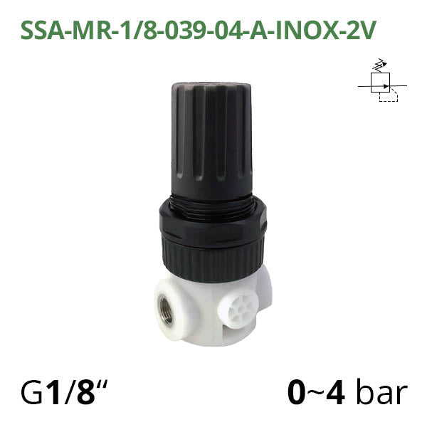 SSA-MR-1/8-038-NG-04-A-INOX-2V - Мінірегулятор тиску для харчової промисловості G1/8", 0~4 бар, 900 л/хв AIRCOMP