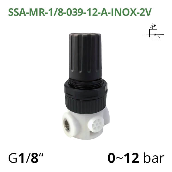SSA-MR-1/8-038-NG-12-A-INOX-2V - Мінірегулятор тиску для харчової промисловості G1/8", 0~12 бар, 900 л/хв AIRCOMP