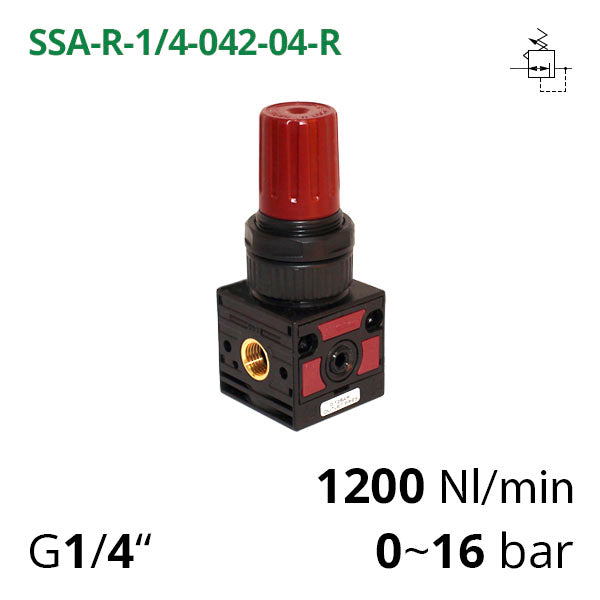 SSA-R-1/4-042-04-R - Мінірегулятор тиску повітря механічний G1/4", 0~4 бар, 1200 л/хв AIRCOMP