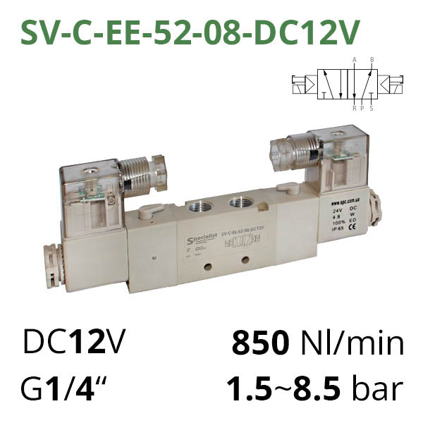 Пневматические распределители 5/2 серий SV-C(D,E,EL)-EE-52 с 2 электромагнитными катушками для управления
