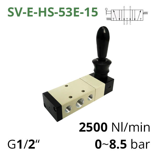 Пневматичні розподільники 5/3 серій SV-C, D, E-H(S)-53 з бічним тумблером для ручного управління