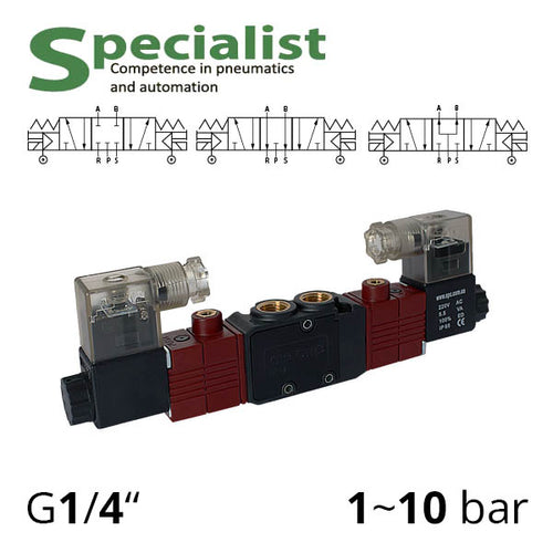Електропневматичний розподільник 5/3 AIRCOMP приєднання 1/4 з 2 електромагнітами та зовнішнім керуванням